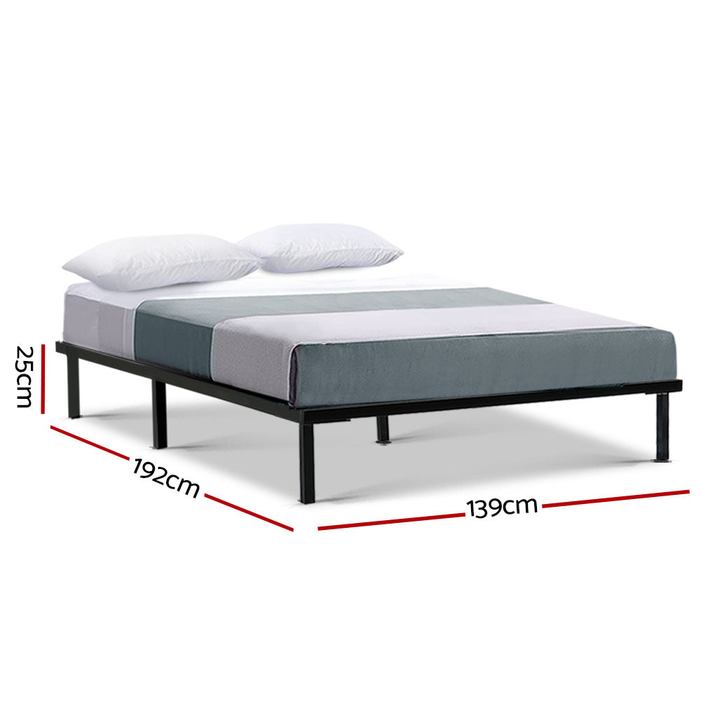 Double Size Bed Frame Metal And Wood Black