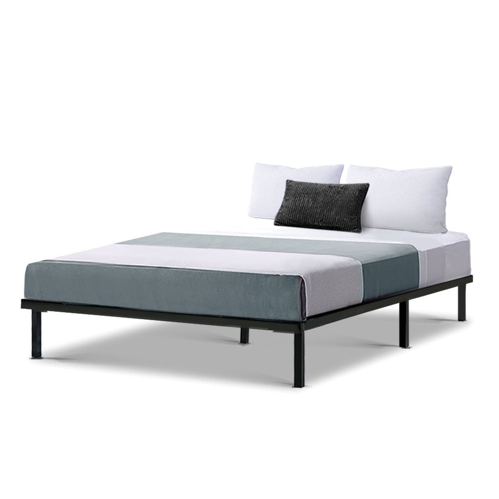 Double Size Bed Frame Metal And Wood Black