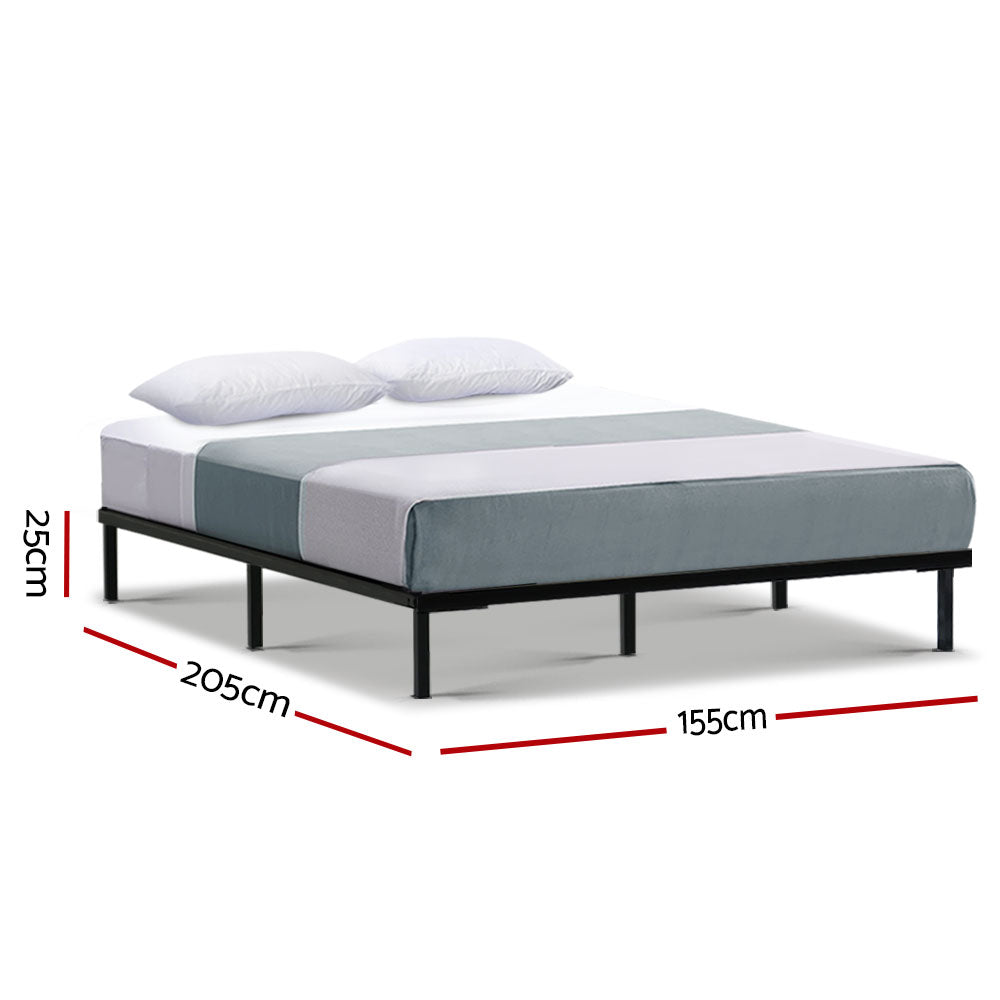 Queen Size Bed Frame Metal and Wood - Black