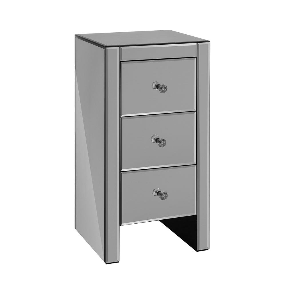 No Assembly Required! Bedside Table with 3 Drawers Mirrored - QUENN Grey