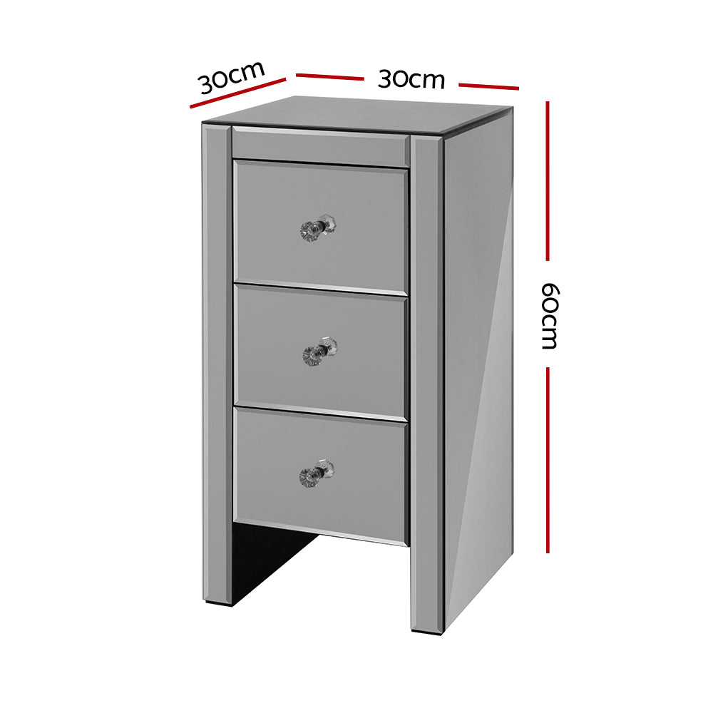 Out of Stock! No Assembly Required! Bedside Table with 3 Drawers Mirrored - QUENN Grey