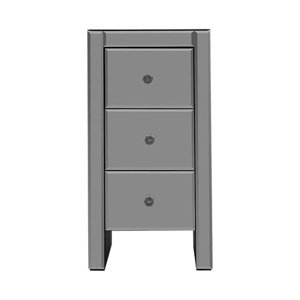 Out of Stock! No Assembly Required! Bedside Table with 3 Drawers Mirrored - QUENN Grey