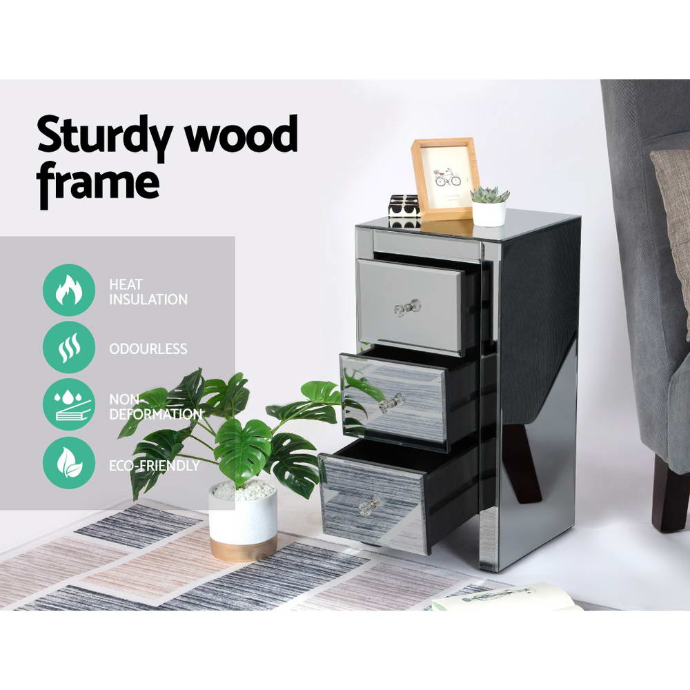 Out of Stock! No Assembly Required! Bedside Table with 3 Drawers Mirrored - QUENN Grey
