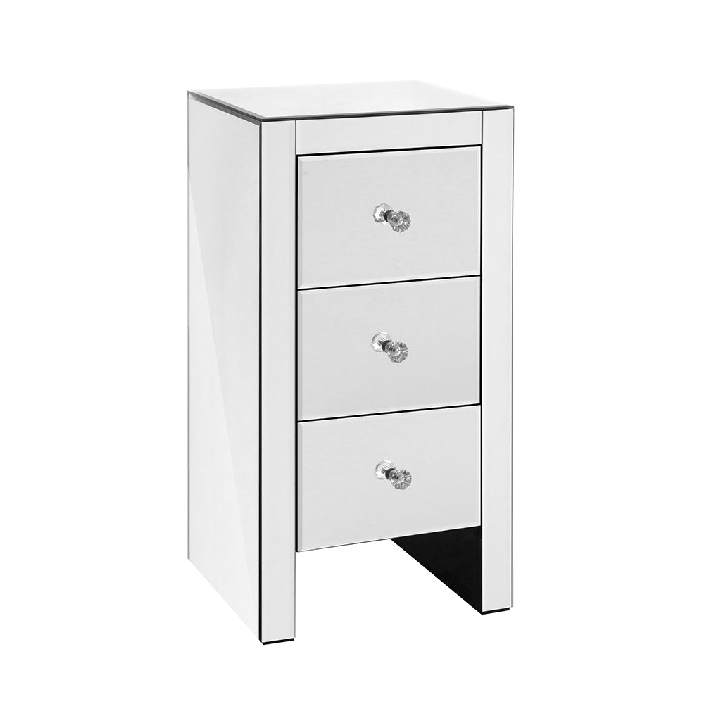 Out of Stock! Bedside Table 3 Drawers Mirrored - Silver