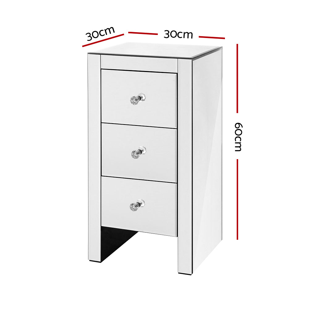 Out of Stock! Bedside Table 3 Drawers Mirrored - Silver