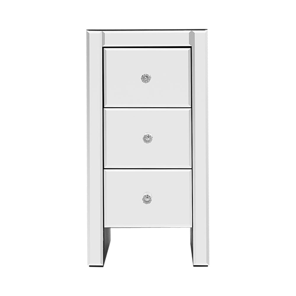 Out of Stock! Bedside Table 3 Drawers Mirrored - Silver