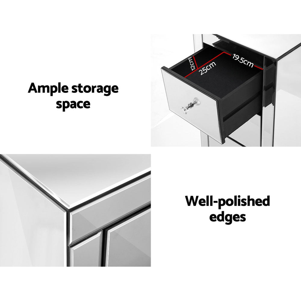 Out of Stock! Bedside Table 3 Drawers Mirrored - Silver