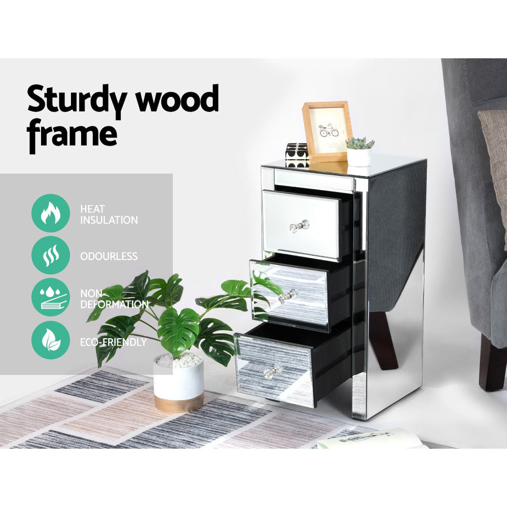 Out of Stock! Bedside Table 3 Drawers Mirrored - Silver