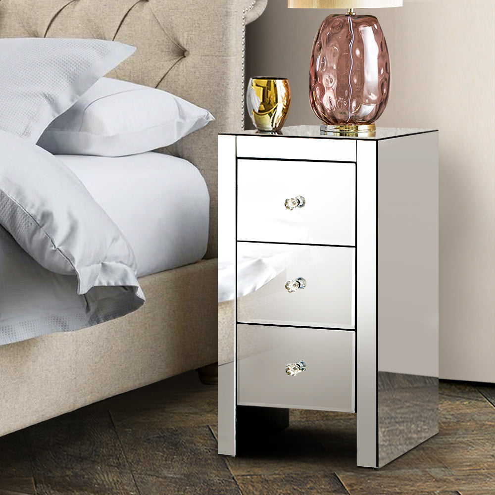 Back In Stock! 
Bedside Table 3 Drawers Mirrored - Silver