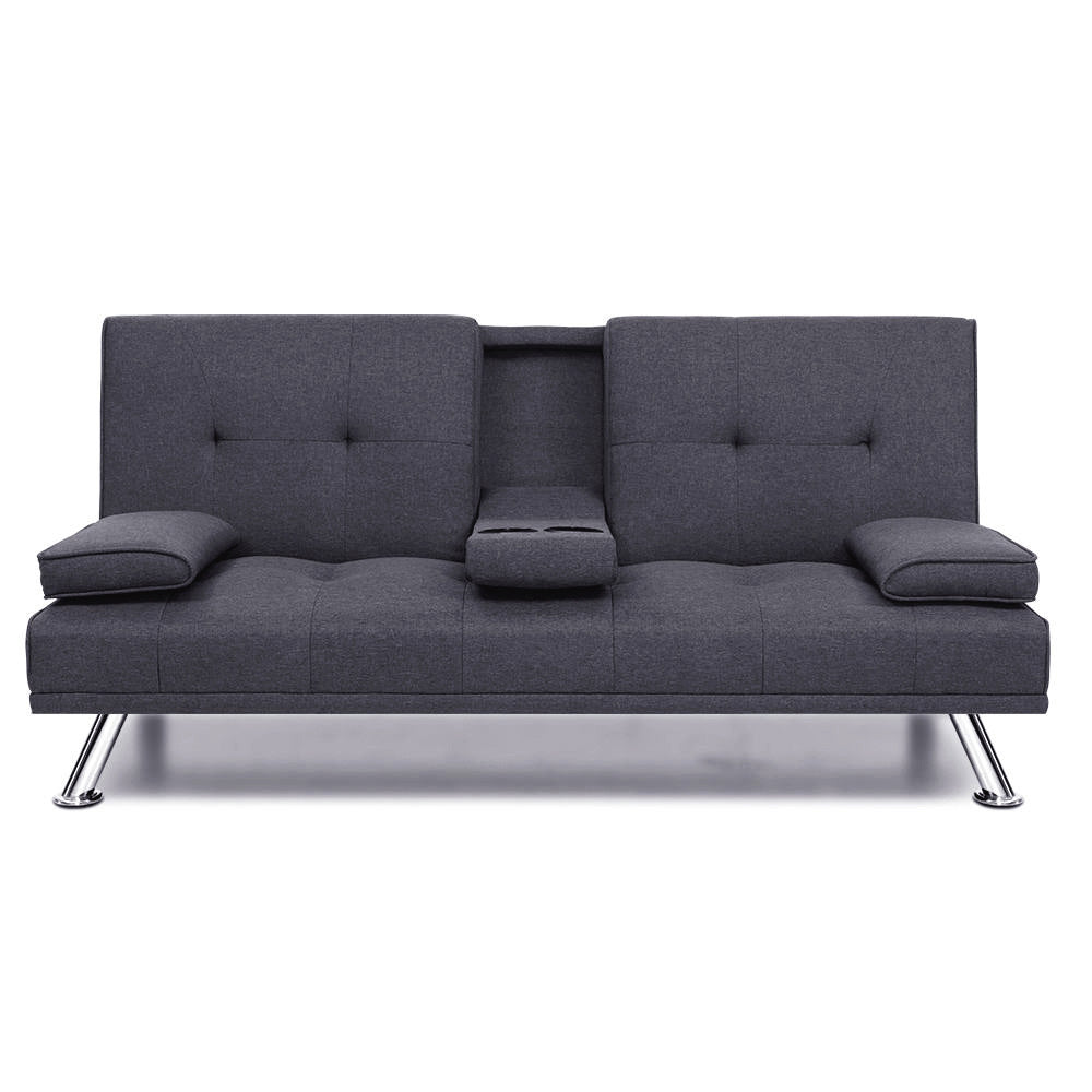 Back In Stock! 3 Seater Sofa Bed Recliner Lounge Linen Fabric With Cup Holder Futon Dark Grey