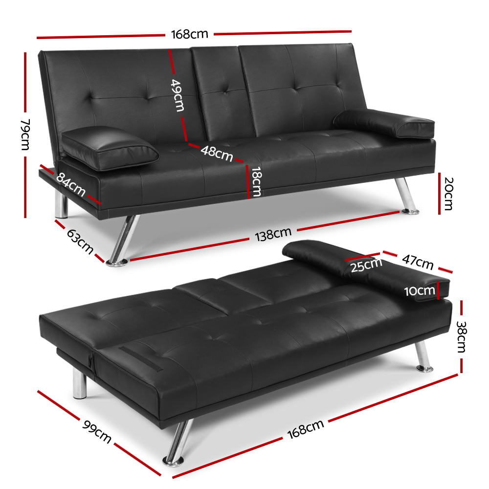 Back In Stock! 3 Seater Leather Sofa Bed/Lounge/Recliner with Cup Holder