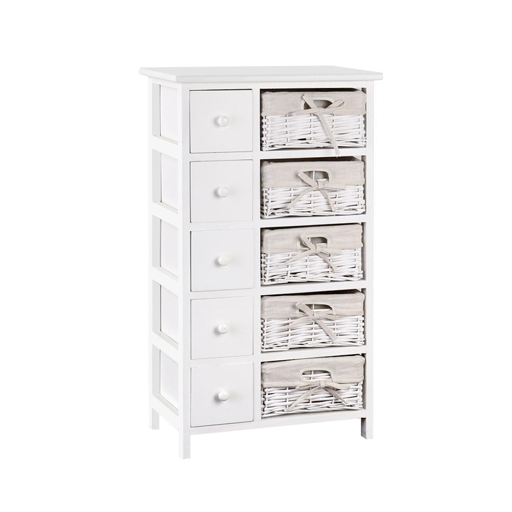 It's back!  No assembly required! 5 Basket Plus Storage Drawers - White