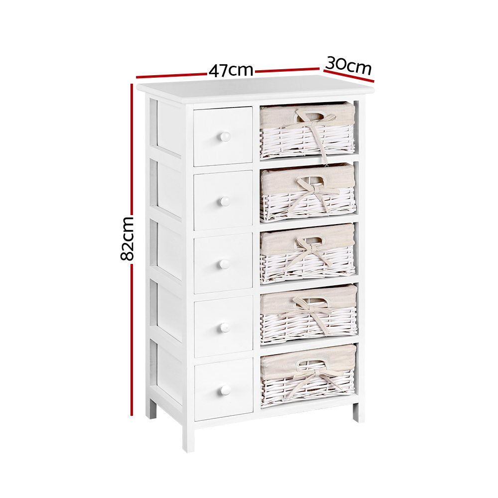 It's back!  No assembly required! 5 Basket Plus Storage Drawers - White