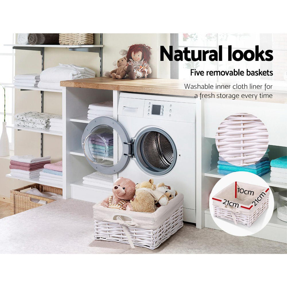 It's back!  No assembly required! 5 Basket Plus Storage Drawers - White