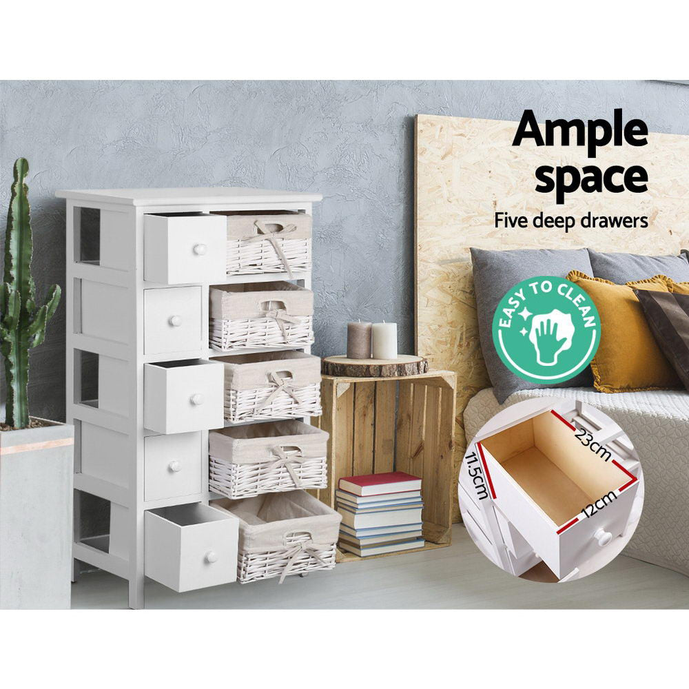 It's back!  No assembly required! 5 Basket Plus Storage Drawers - White