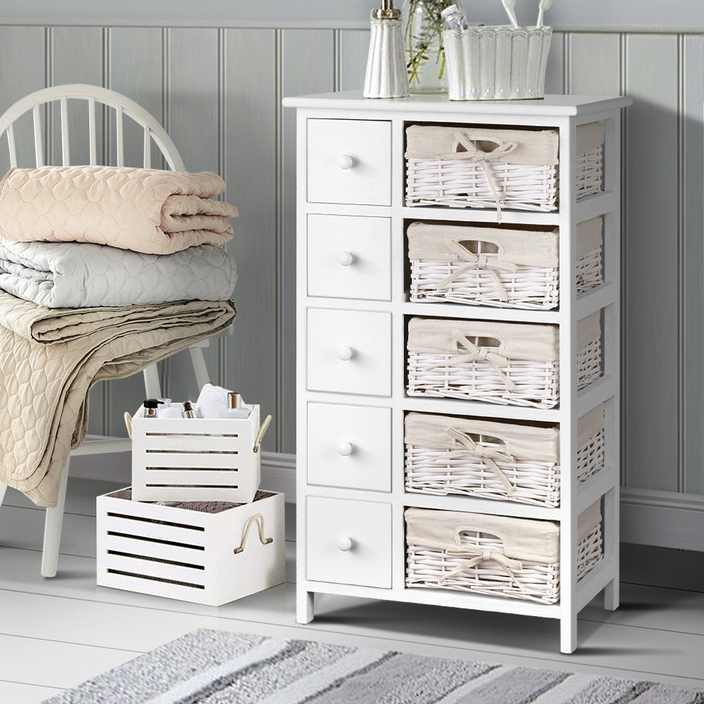 No assembly required! 5 Basket Plus Storage Drawers - White