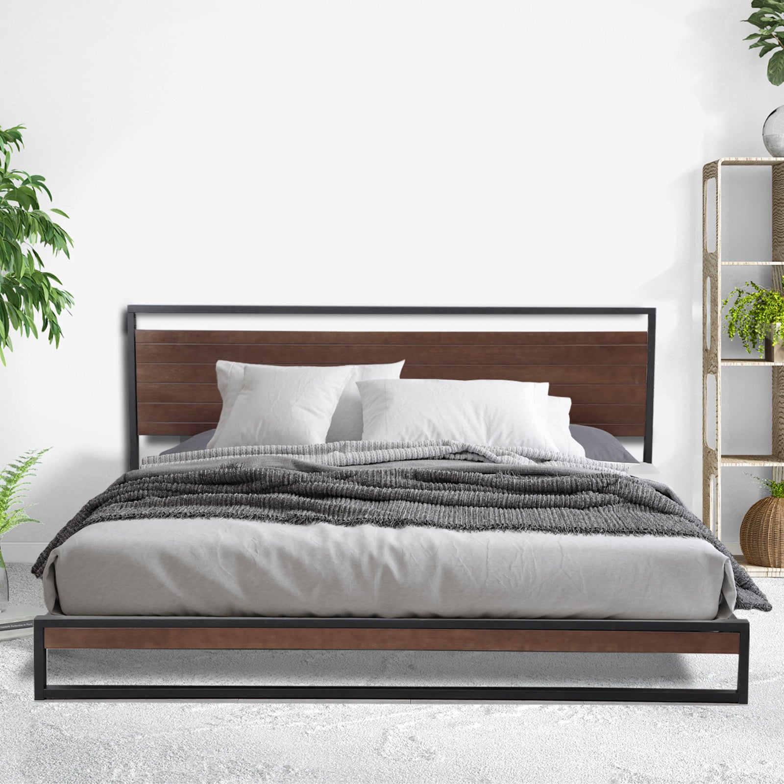 Single Size Bed Frame With Headboard - Black