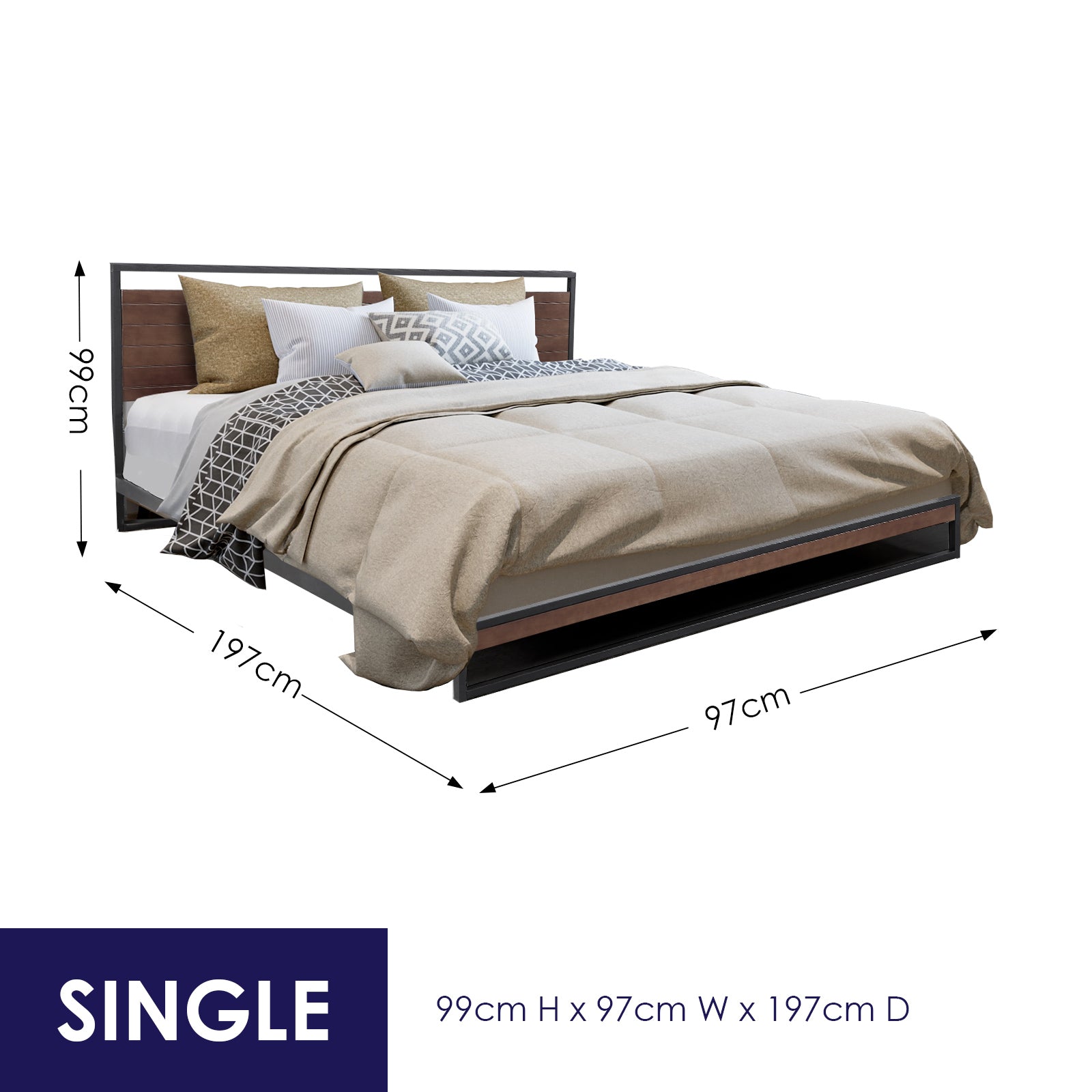Single Size Bed Frame With Headboard - Black
