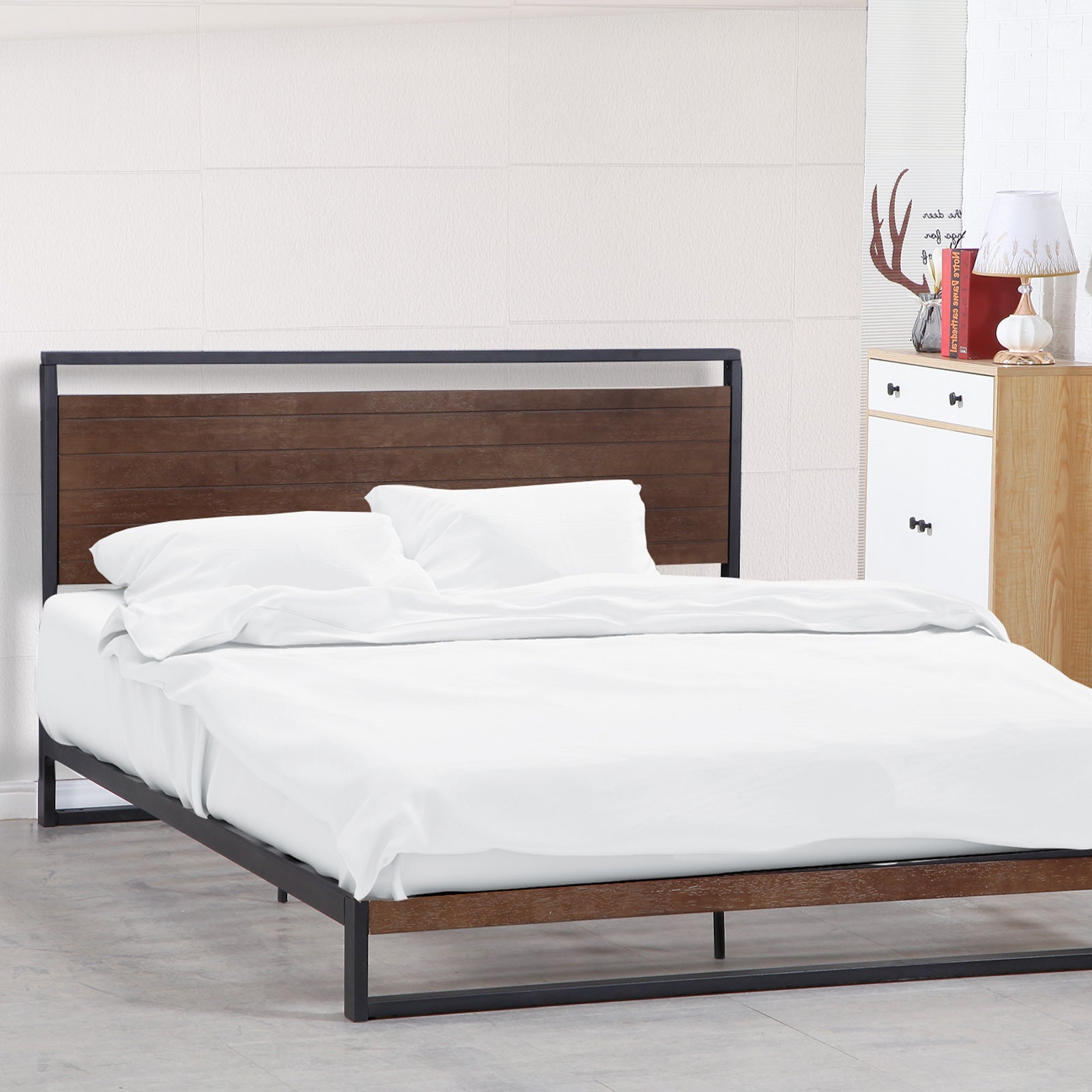 Single Size Bed Frame With Headboard - Black