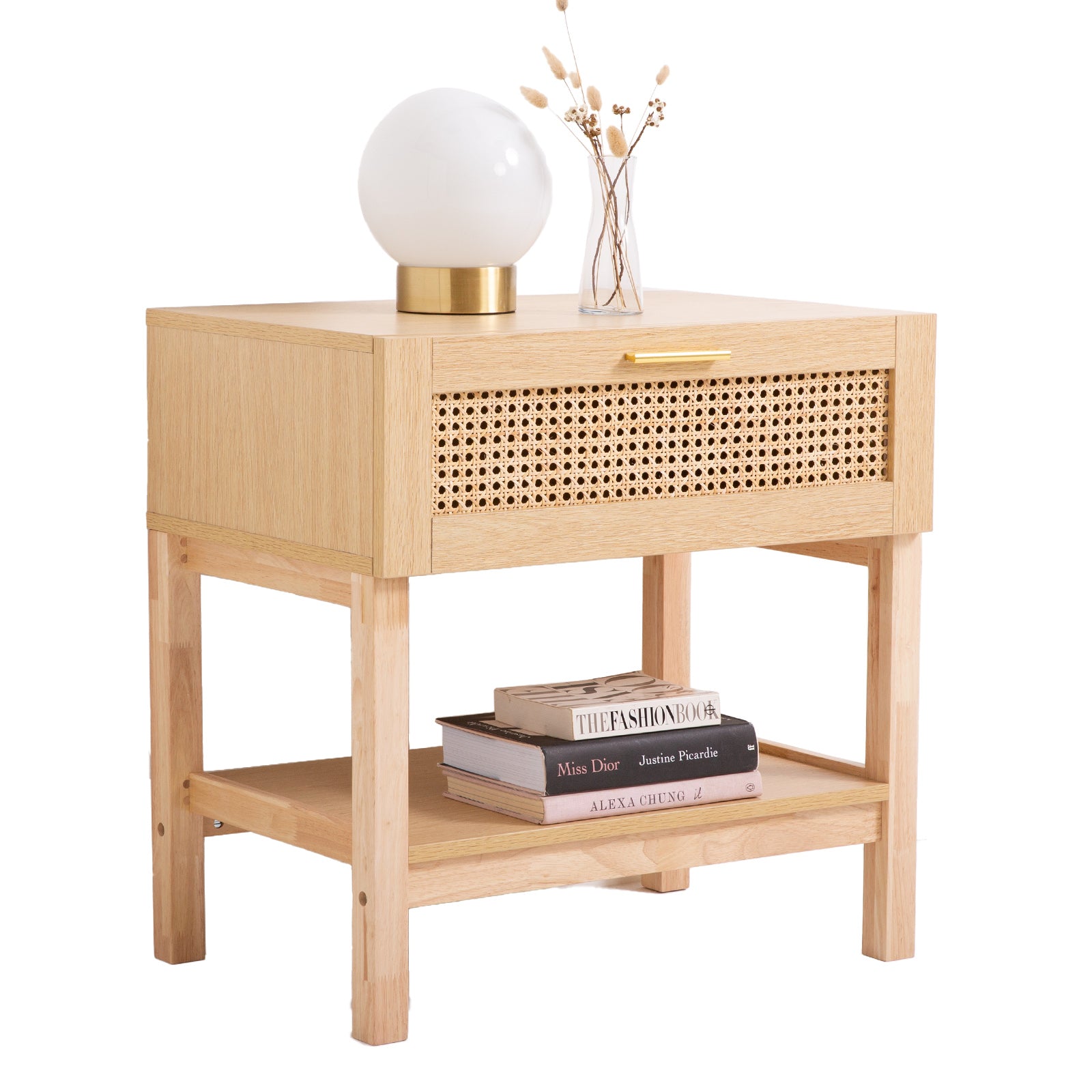 Out of Stock! Casa Decor Santiago Rattan Bedside Table Drawers Table Nightstand Cabinet Oak