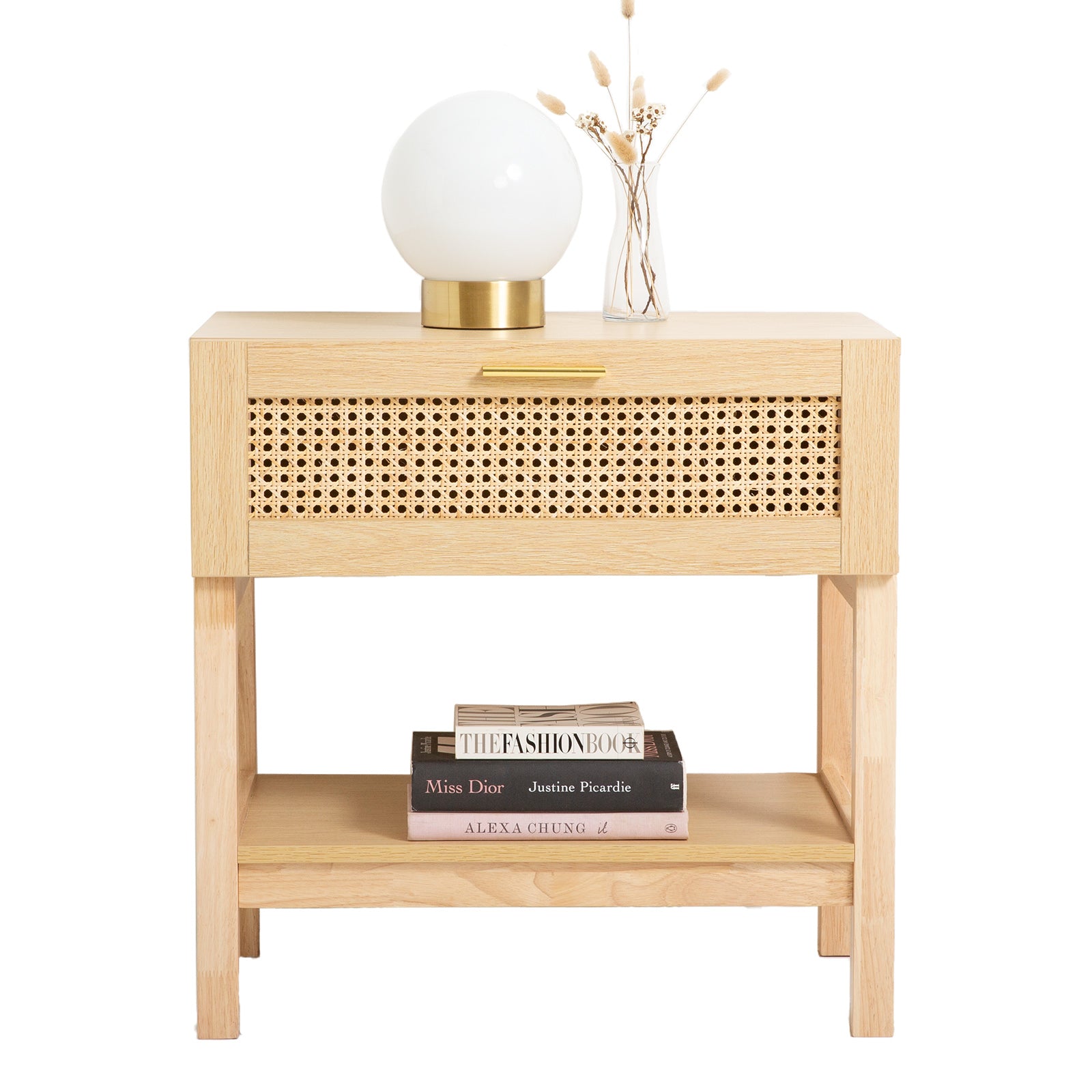 Out of Stock! Casa Decor Santiago Rattan Bedside Table Drawers Table Nightstand Cabinet Oak