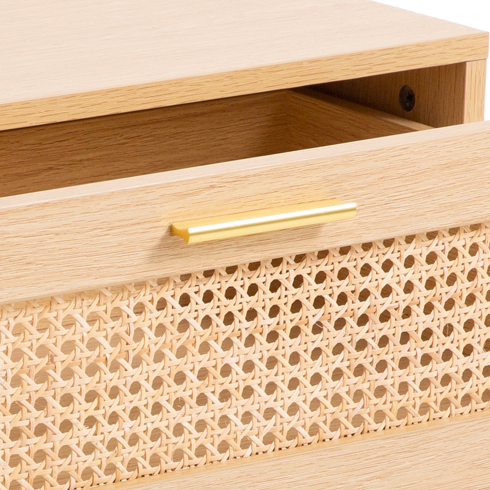 Out of Stock! Casa Decor Santiago Rattan Bedside Table Drawers Table Nightstand Cabinet Oak