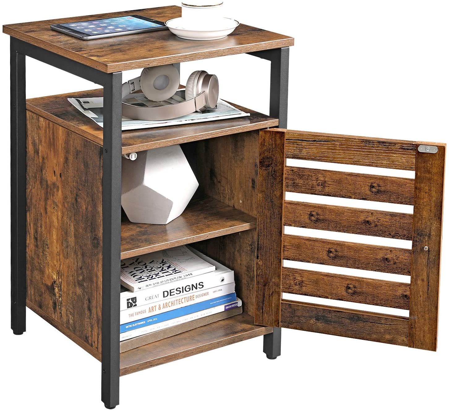 Out of Stock, sorry! Free Shipping on this Bedside Table with 2 Adjustable Shelves Rustic Brown and Black