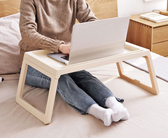 Free Shipping! Multifunction Laptop Bed Desk with foldable legs for Home Office (White)