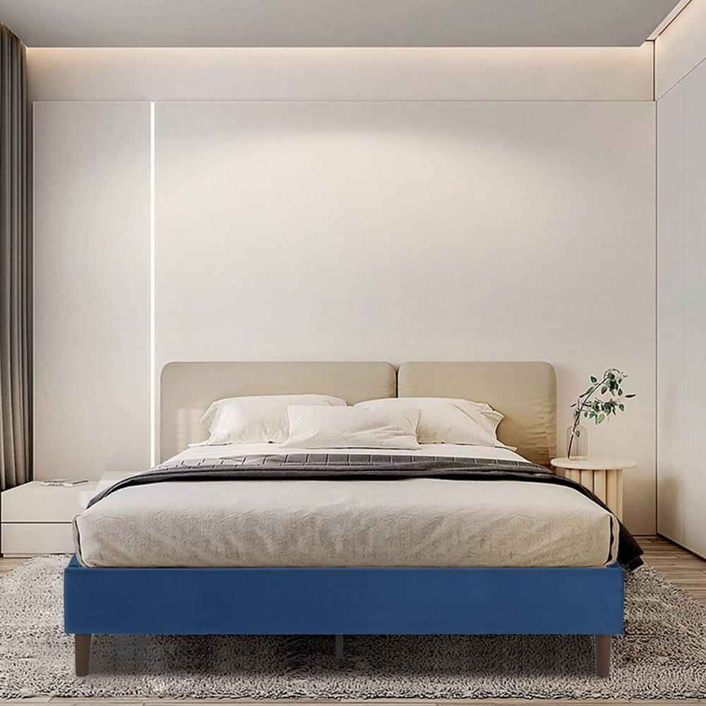 Double Size Velvet Blue Bed Frame