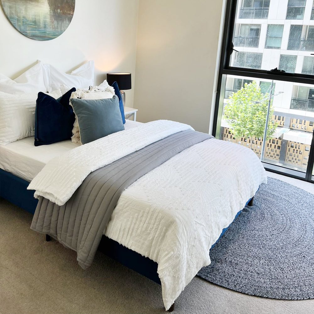 Single Size Bed Frame - Velvet Blue
