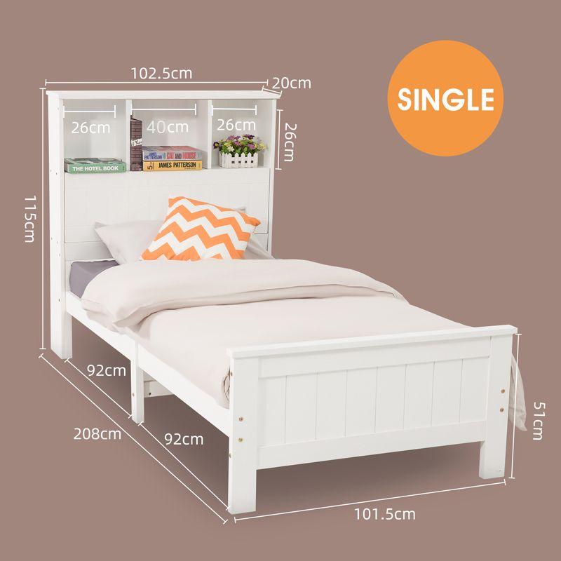 Out of Stock! Single Size  Bed Frame With Bookshelf Headboard- White