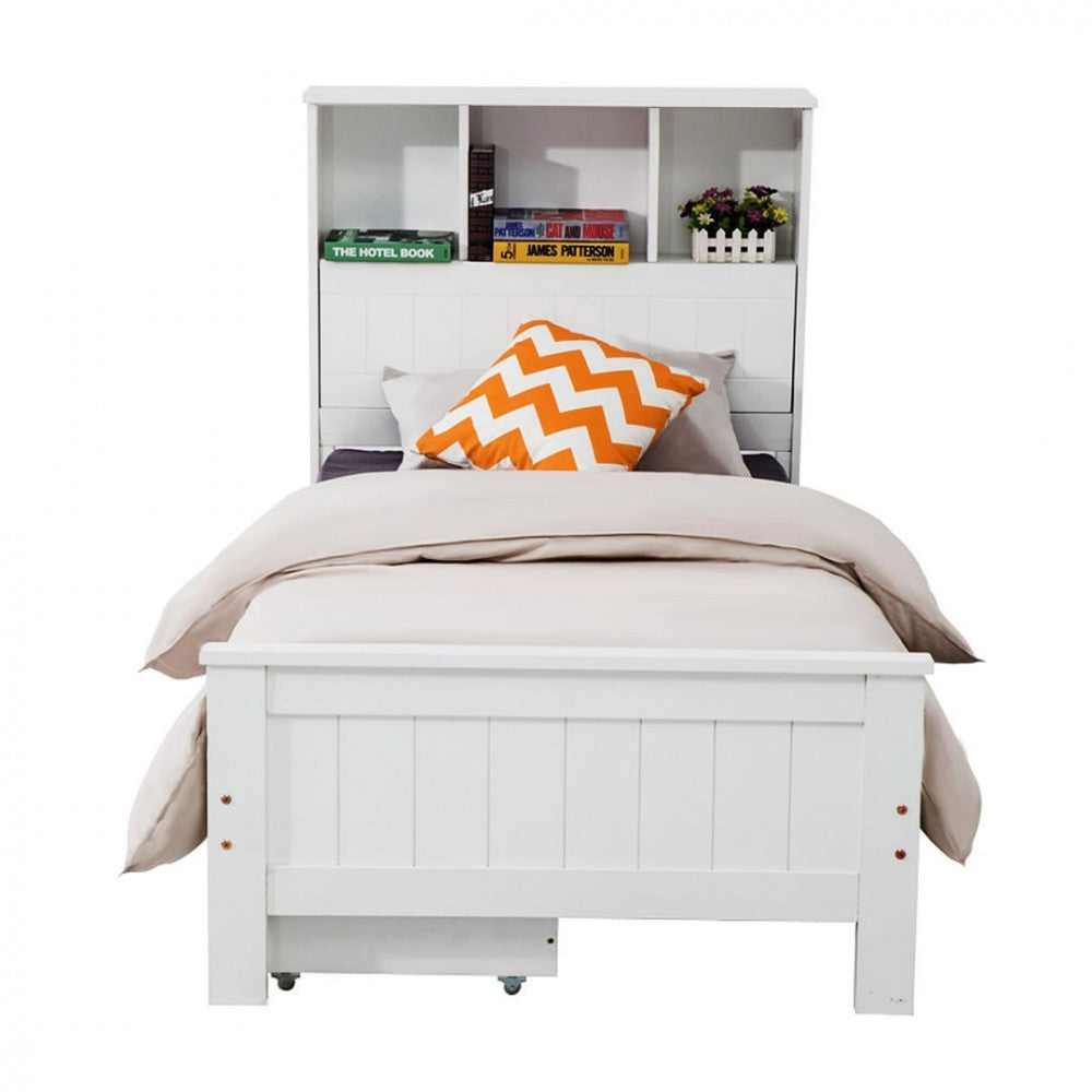 Out of Stock! Single Size  Bed Frame With Bookshelf Headboard- White