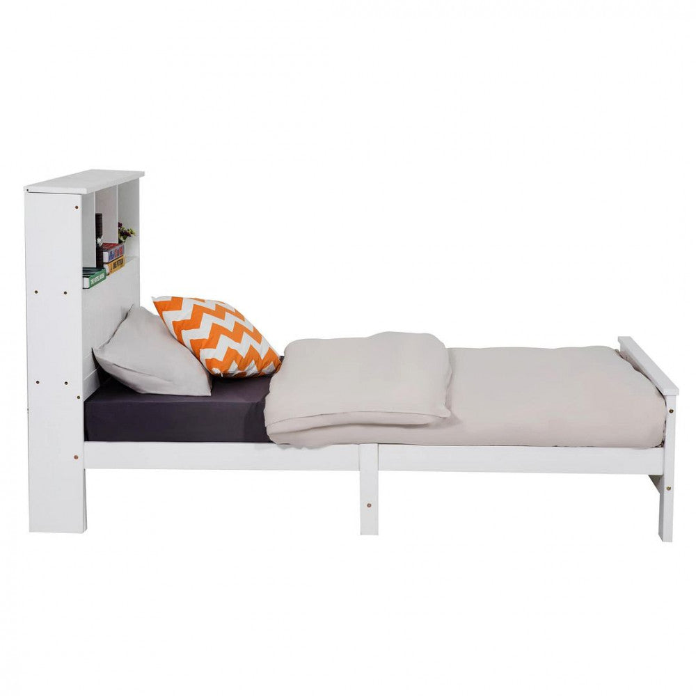 Out of Stock! Single Size  Bed Frame With Bookshelf Headboard- White