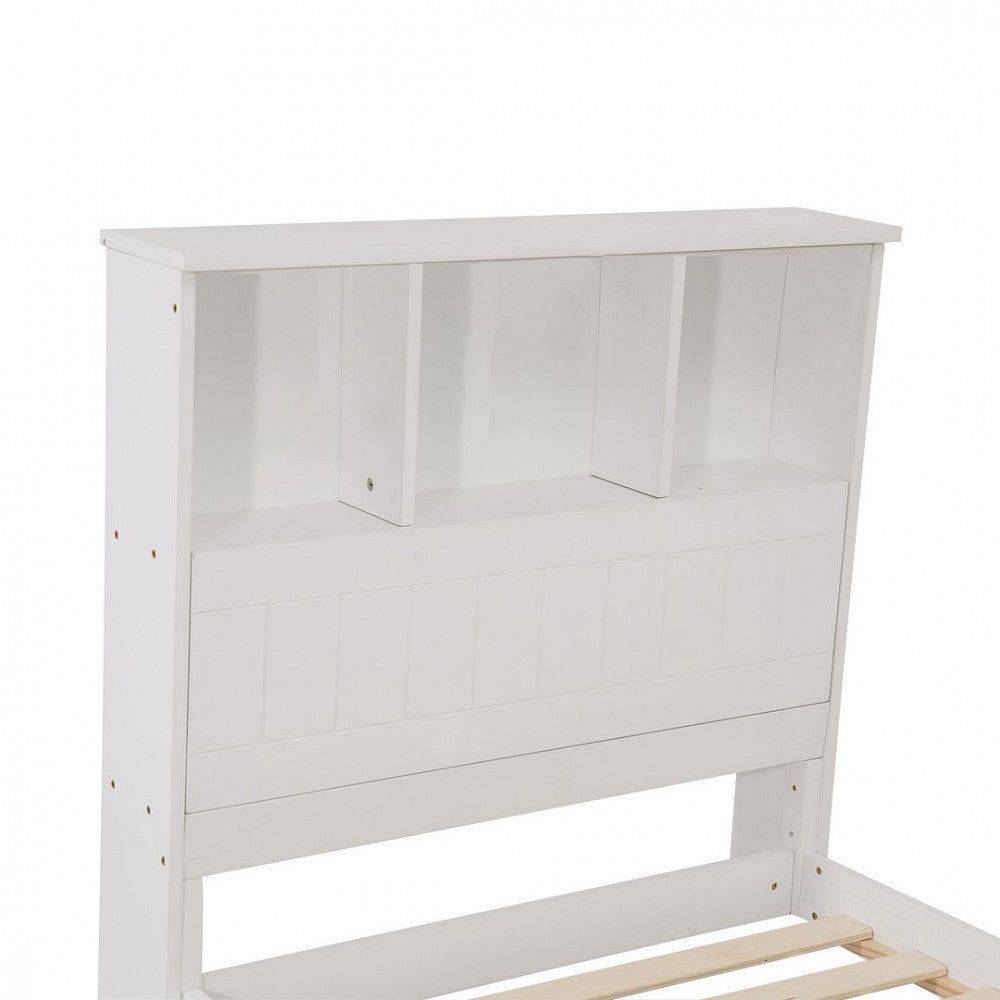 Out of Stock! Single Size  Bed Frame With Bookshelf Headboard- White