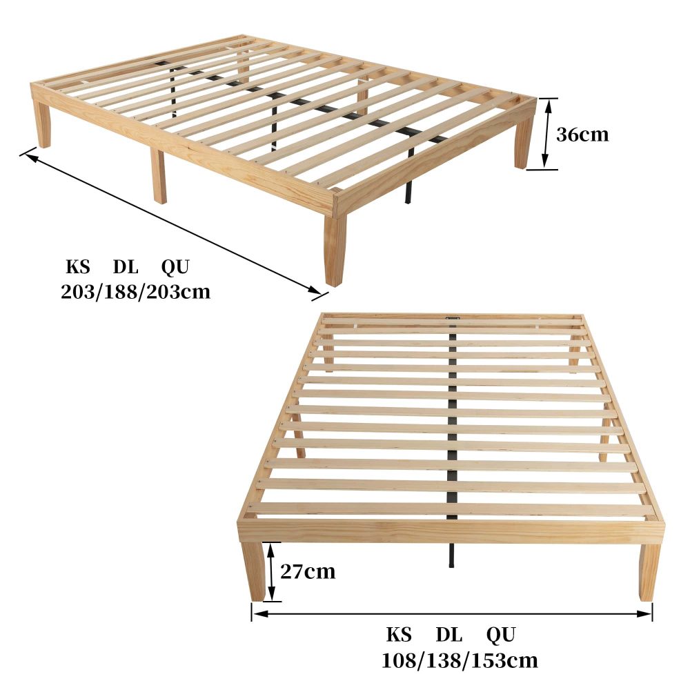 King Single Wooden Natural Bed Frame