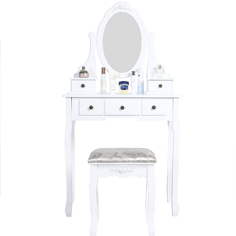 Out of Stock, Sorry! Carved Dressing Vanity Table Set with Mirror & Stool- White