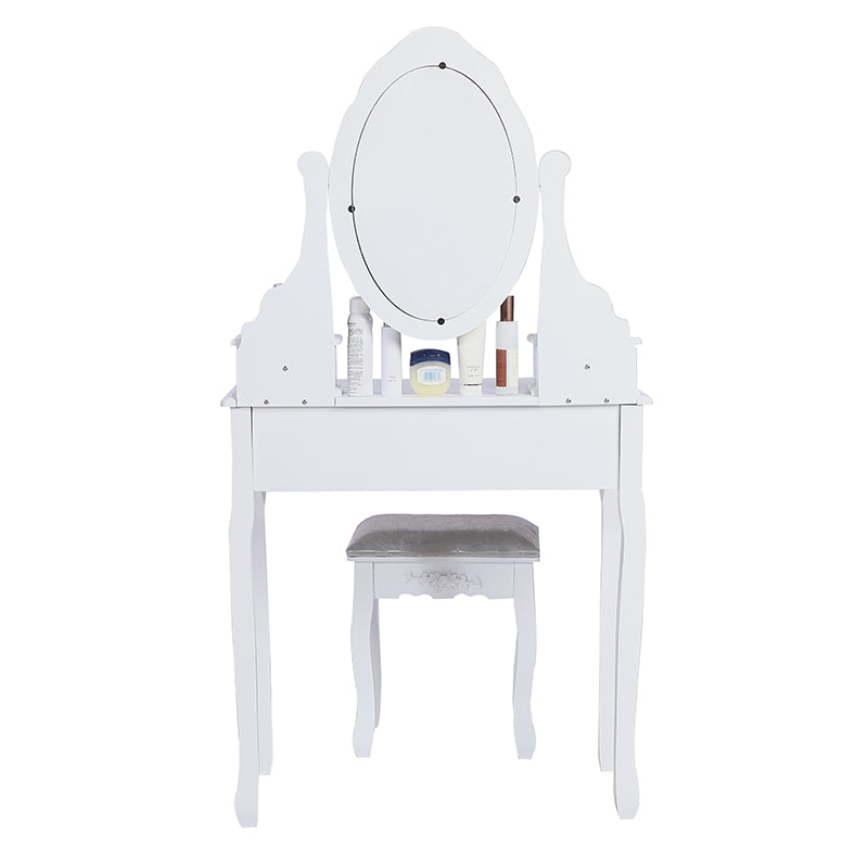 Out of Stock, Sorry! Carved Dressing Vanity Table Set with Mirror & Stool- White
