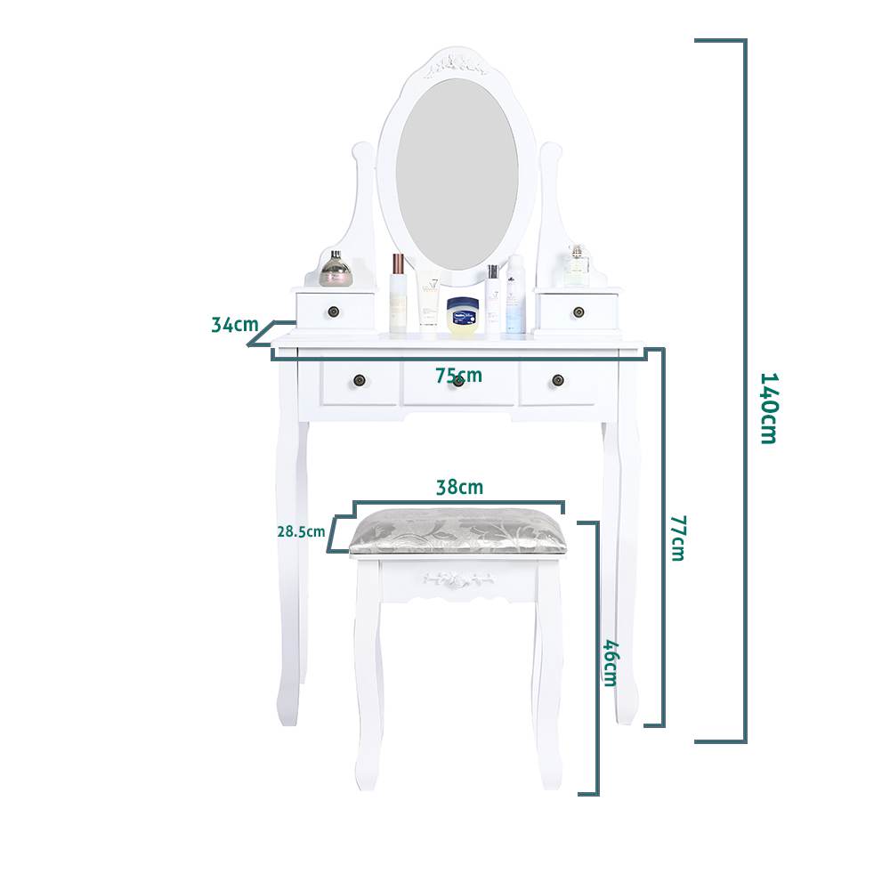Out of Stock, Sorry! Carved Dressing Vanity Table Set with Mirror & Stool- White