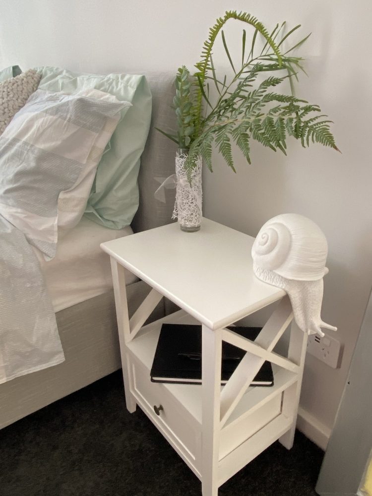 No Assembly Required! Set of Two 2-tier Bedside Tables with Storage Drawer in Rustic White