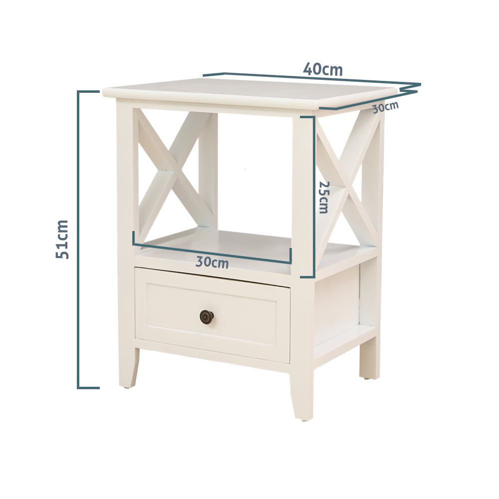 No Assembly Required! Set of Two 2-tier Bedside Tables with Storage Drawer in Rustic White