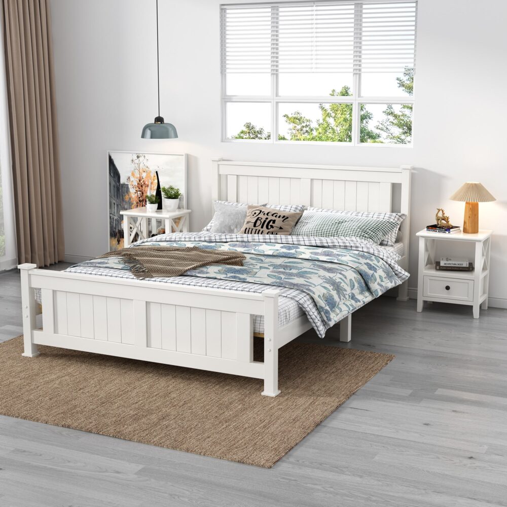 No Assembly Required! Set of Two 2-tier Bedside Tables with Storage Drawer in Rustic White
