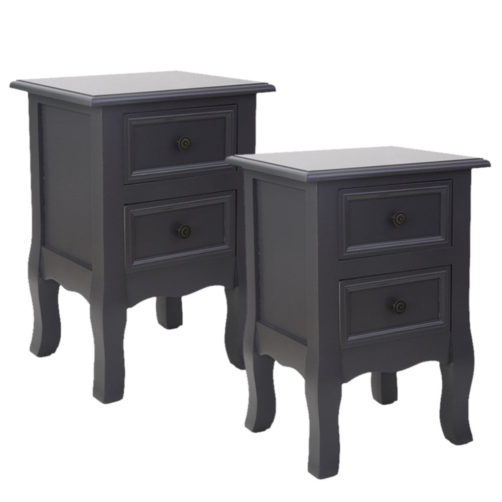 No Assembly Required! Set of 2 French Inspired Bedside Tables - Grey