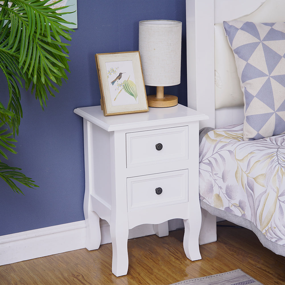 Out of stock! 
No Assembly Required! Set of Two French Bedside Tables in White
