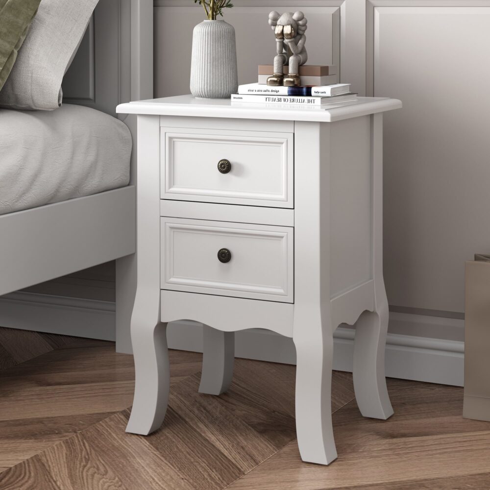 No Assembly Required! Set of Two French Bedside Tables in White