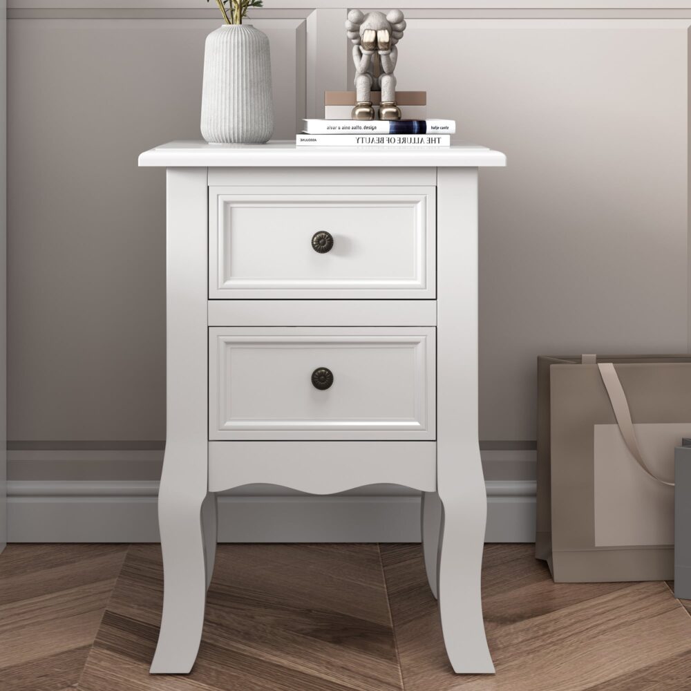 Out of stock! 
No Assembly Required! Set of Two French Bedside Tables in White
