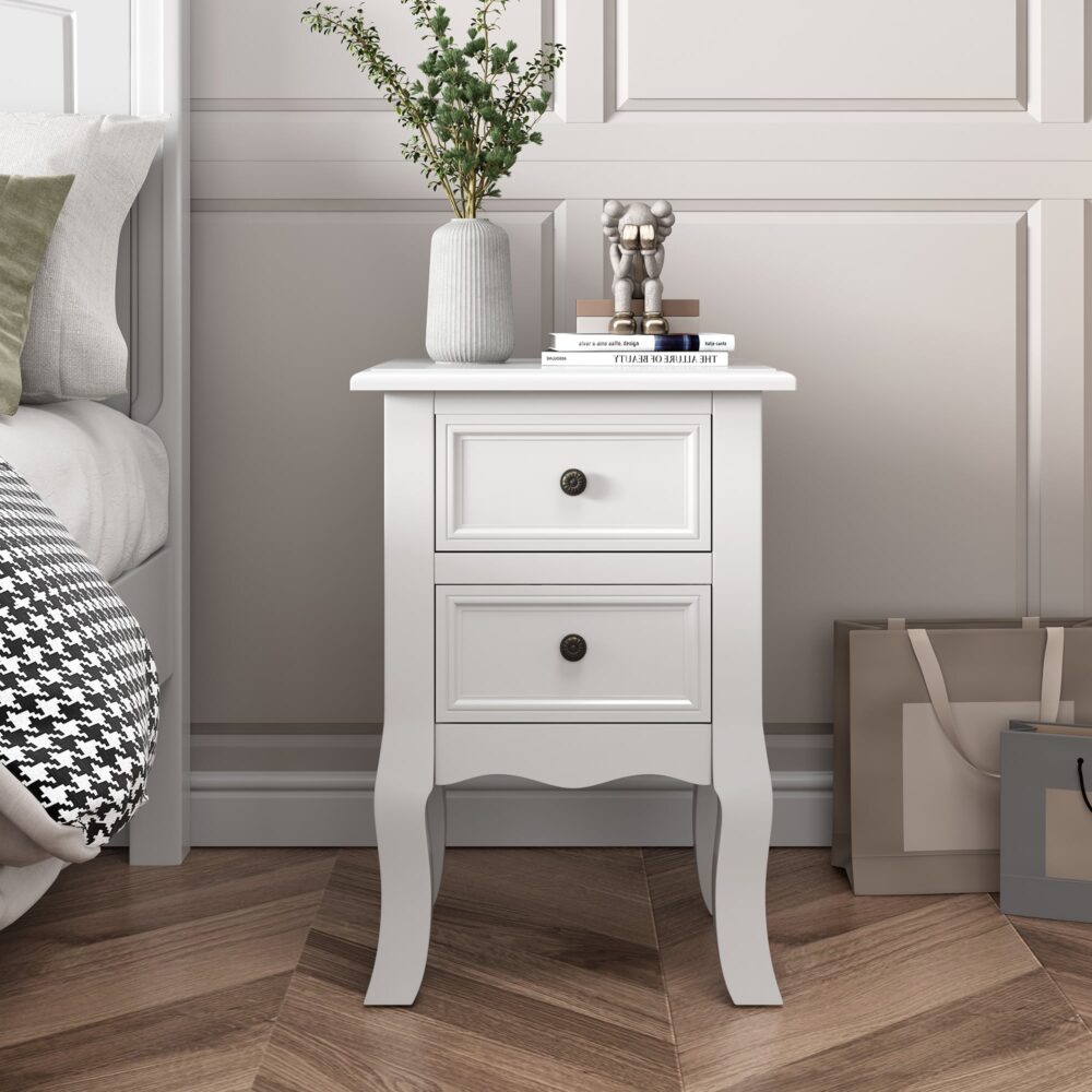 Out of stock! 
No Assembly Required! Set of Two French Bedside Tables in White