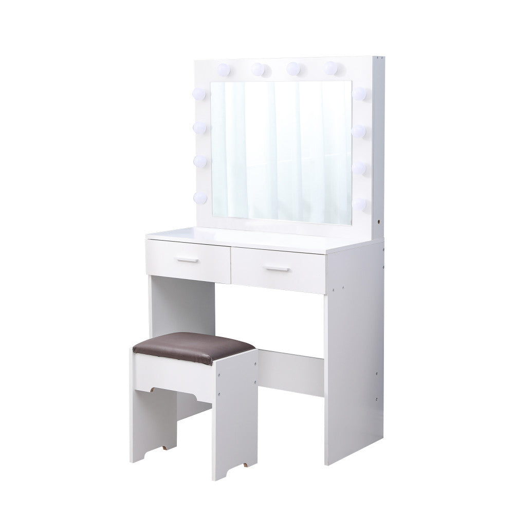 Fidel Vanity Set with Cushioned Stool and Lighted Mirror- White
