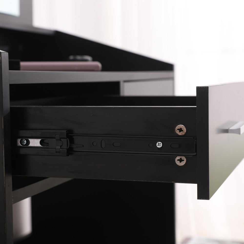 Vanity Set with Shelves Cushioned Stool and Lighted Mirror- Black