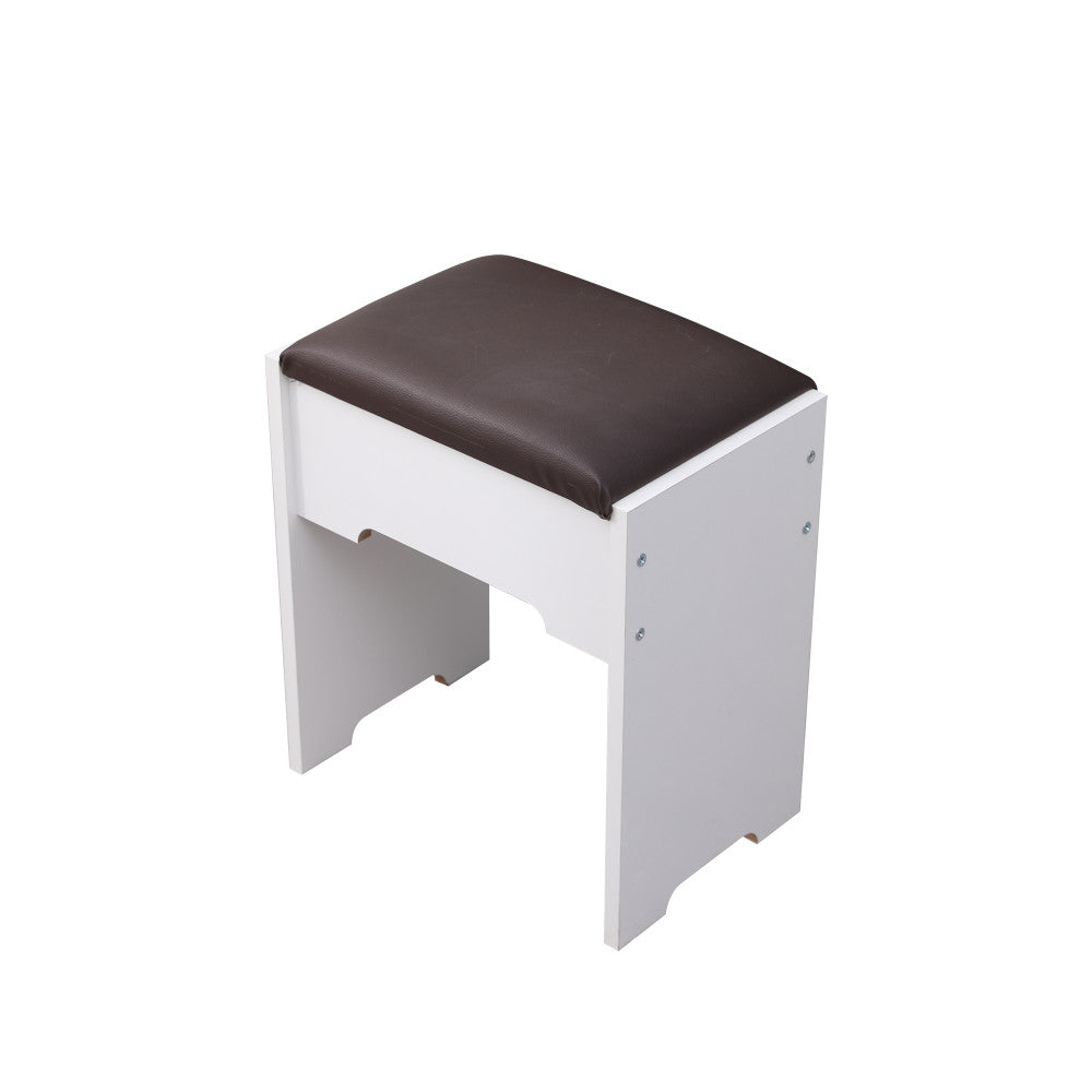 Vanity Set with Shelves Cushioned Stool and Lighted Mirror - White