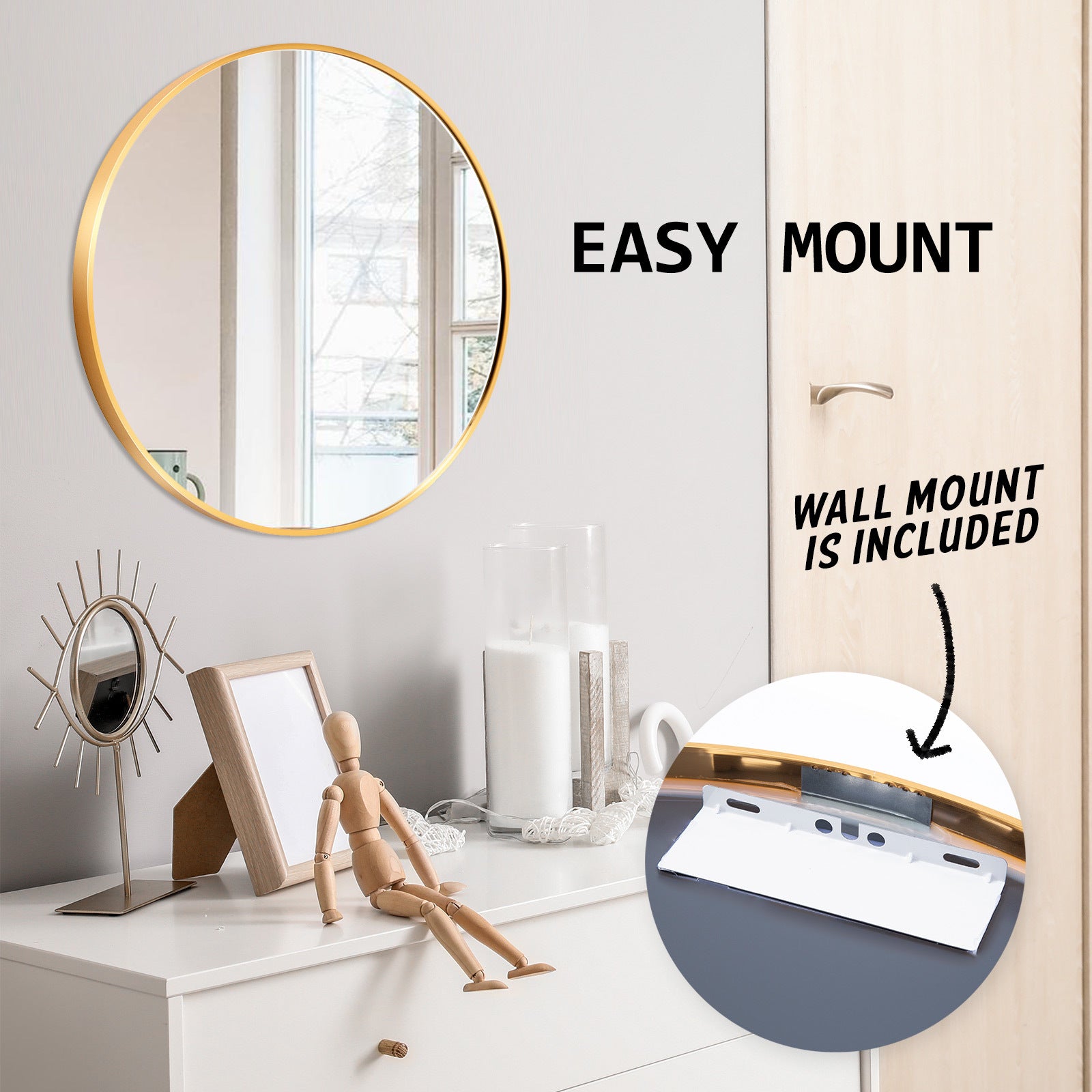 Free shipping on this La Bella Gold Wall Mirror Round Aluminum Frame - 60cm